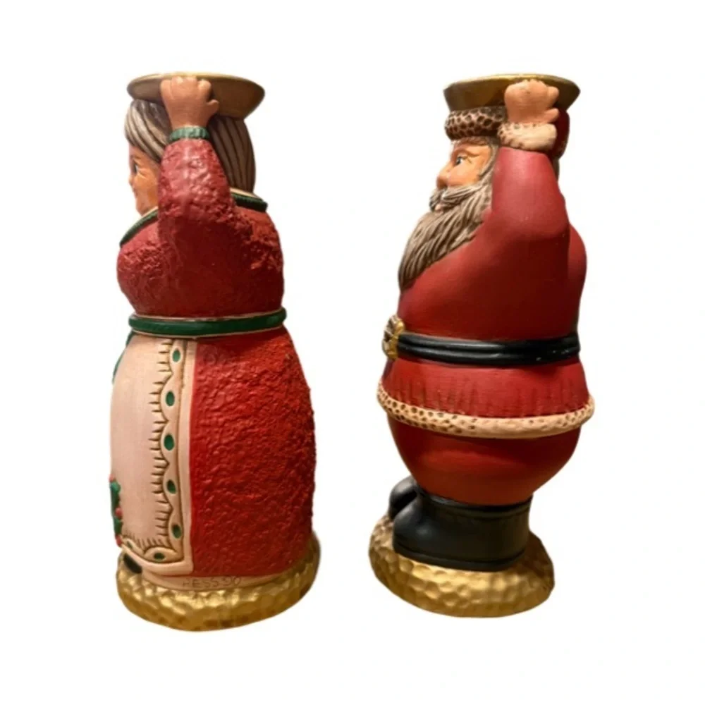 Vintage Santa and Mrs. Claus Holiday Ceramic Taper Holders - Picture 3 of 9